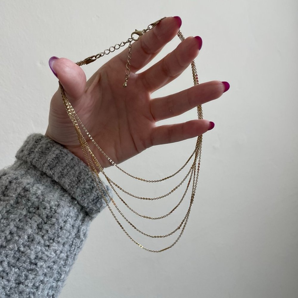 Delicate Thin Gold Chain 5 Layered Necklace